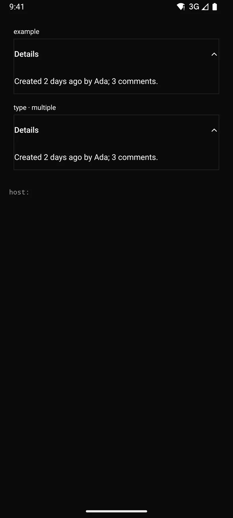 Accordion rendered by the Compose renderer on Android
