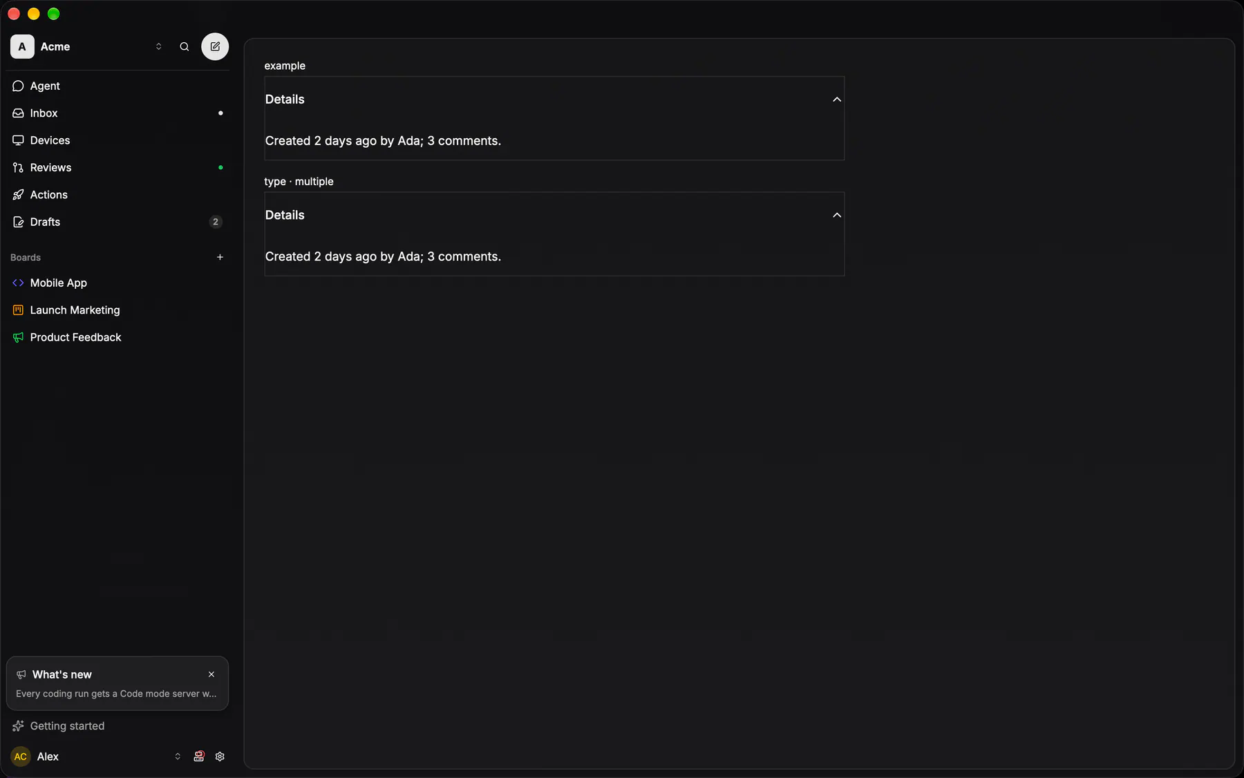 Accordion rendered by the gpui renderer on Desktop