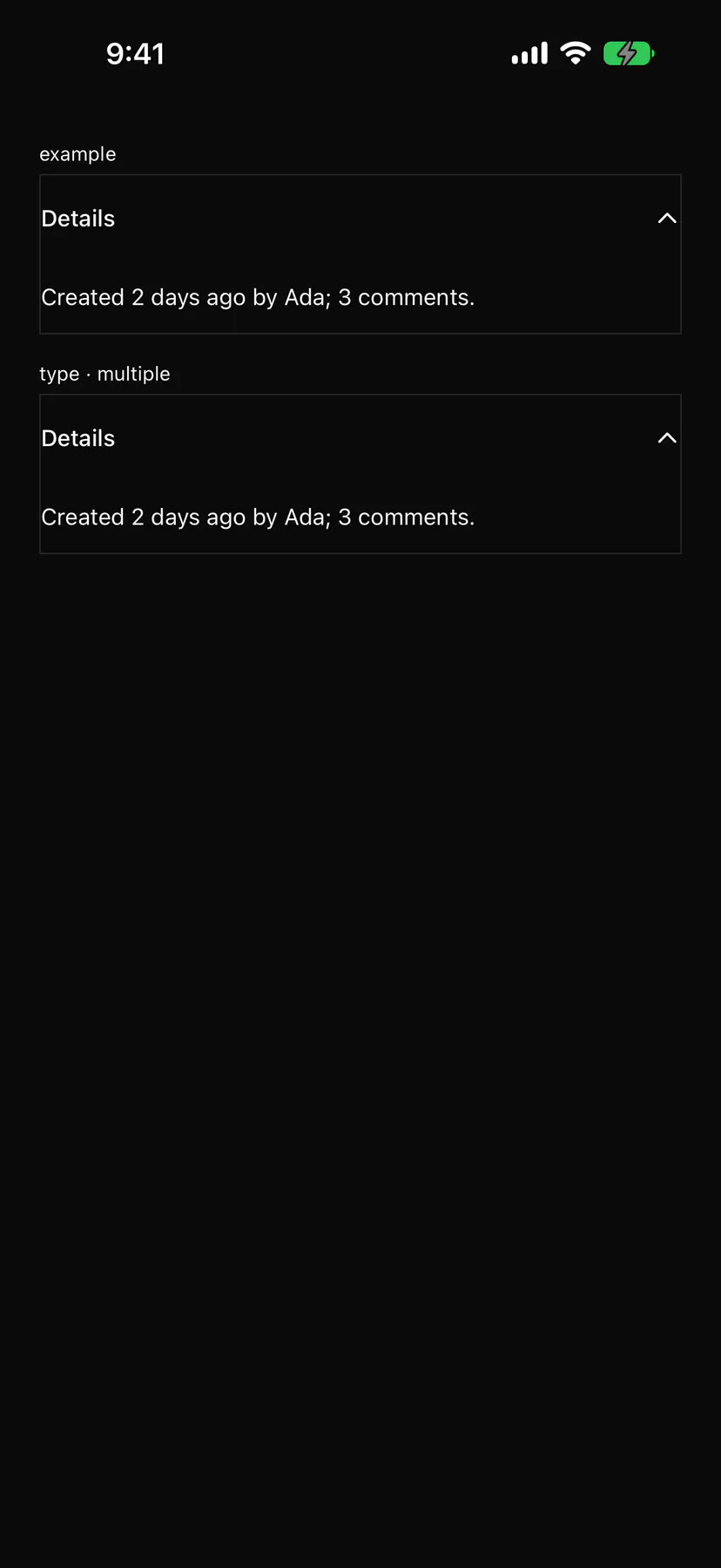 Accordion rendered by the SwiftUI renderer on iOS