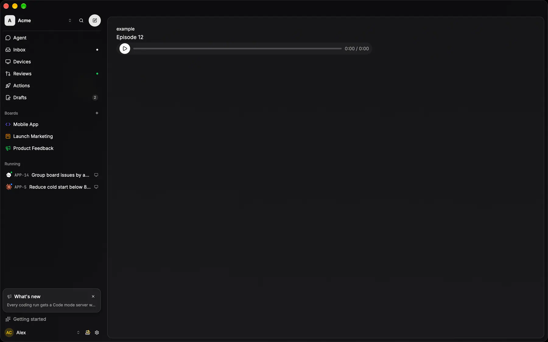 AudioPlayer rendered by the gpui renderer on Desktop