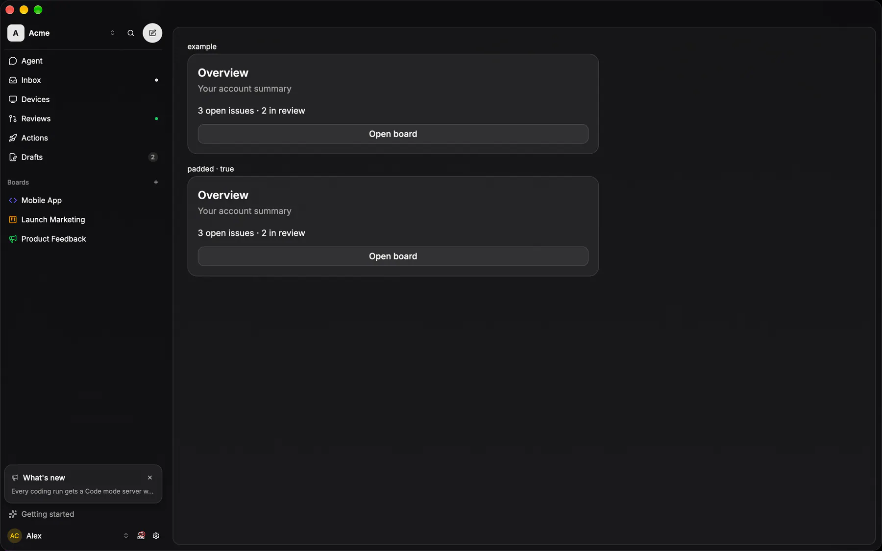 Card rendered by the gpui renderer on Desktop