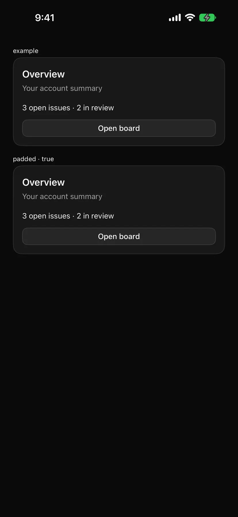 Card rendered by the SwiftUI renderer on iOS