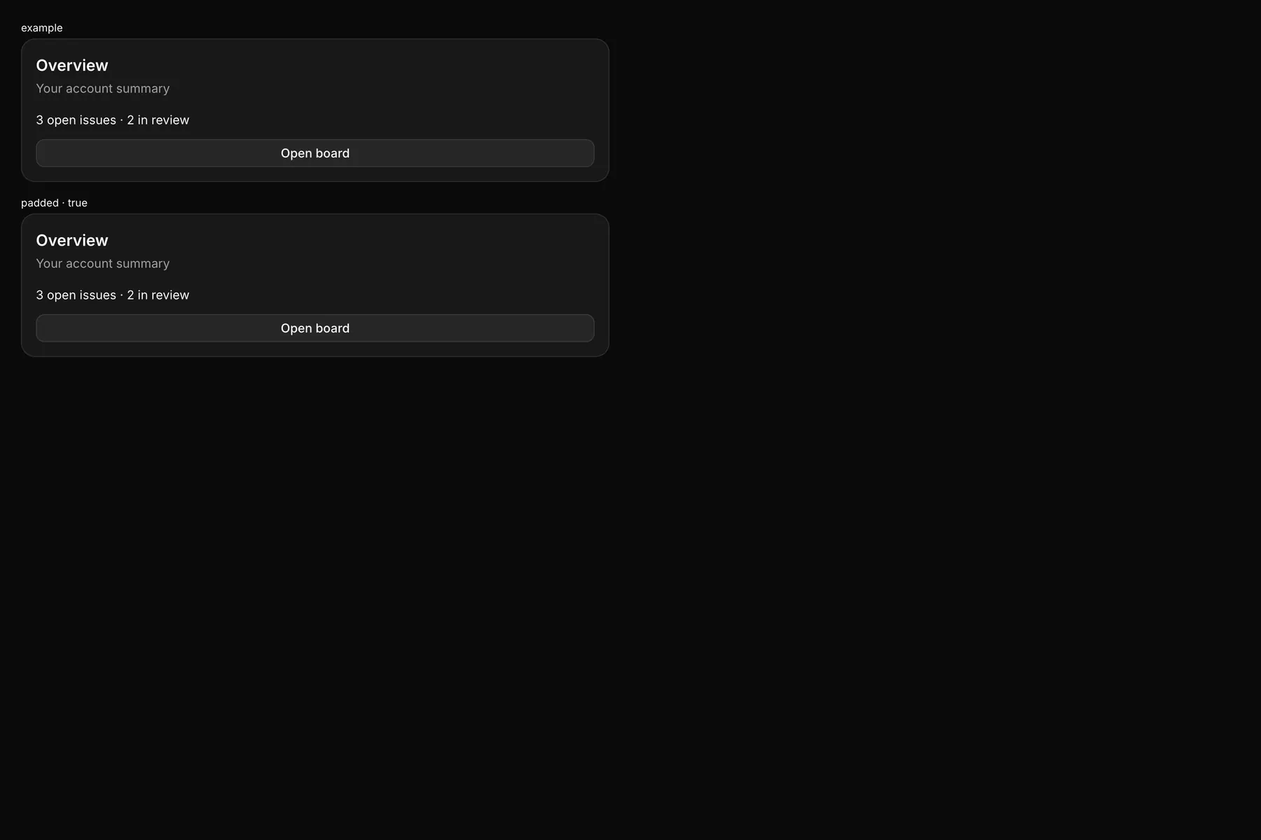 Card rendered by the React renderer on Web