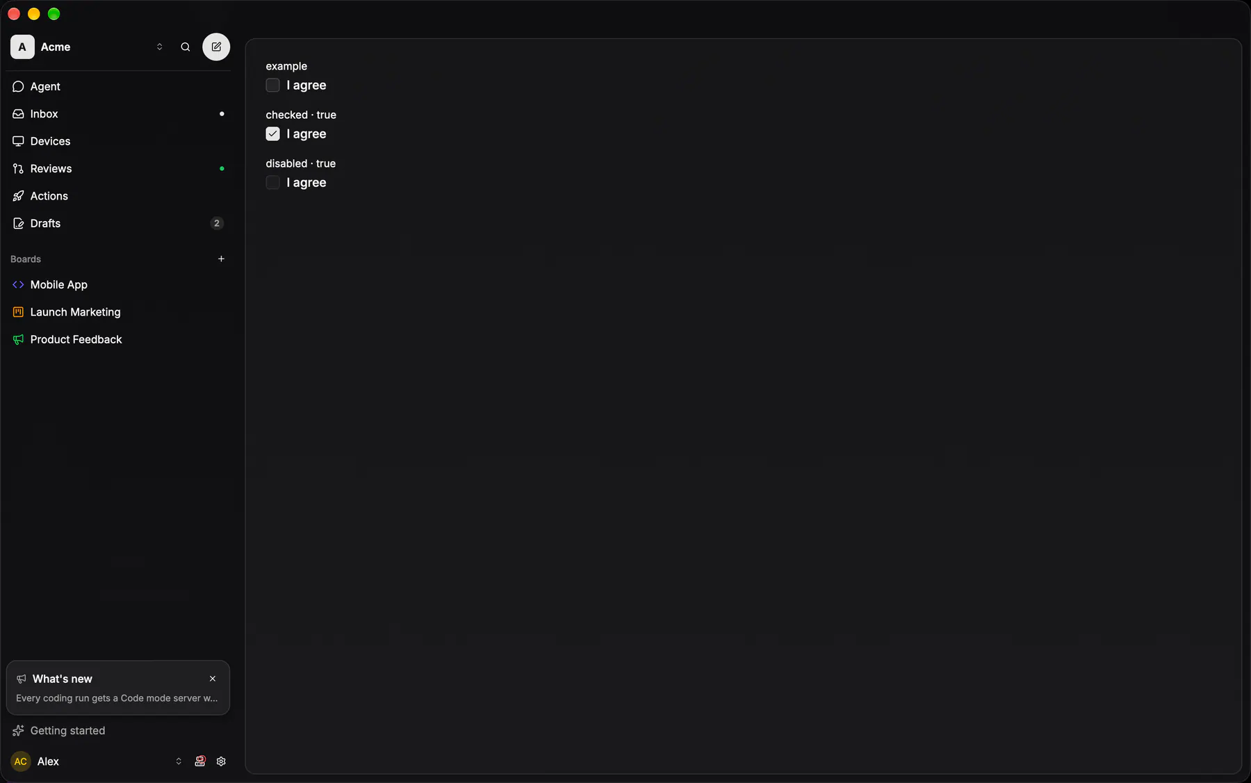 Checkbox rendered by the gpui renderer on Desktop