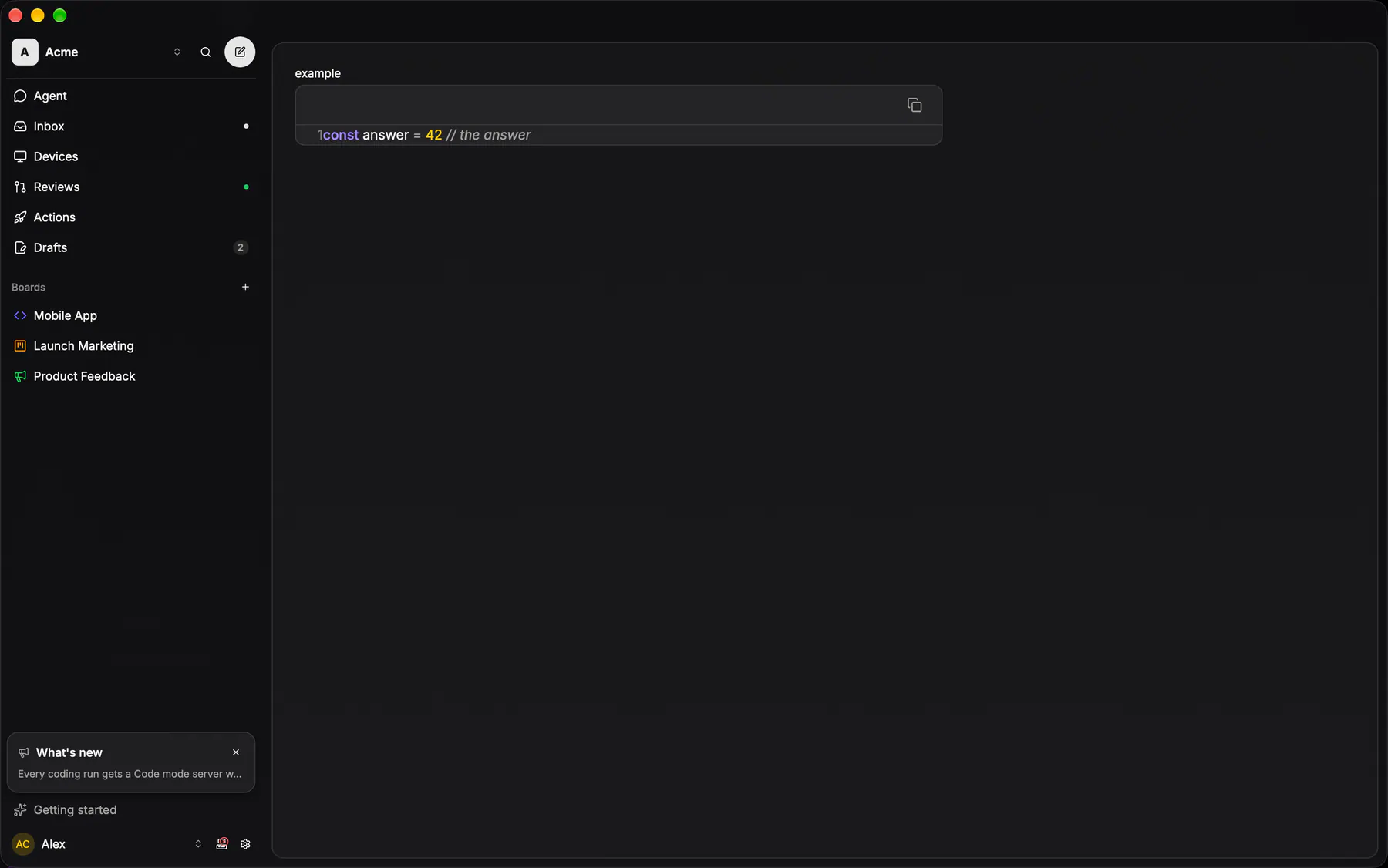 CodeBlock rendered by the gpui renderer on Desktop