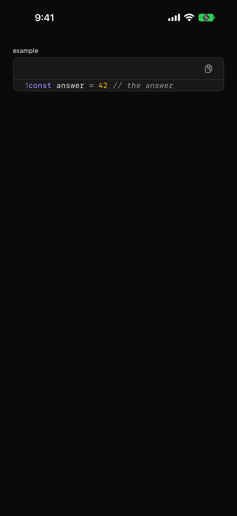 CodeBlock rendered by the SwiftUI renderer on iOS