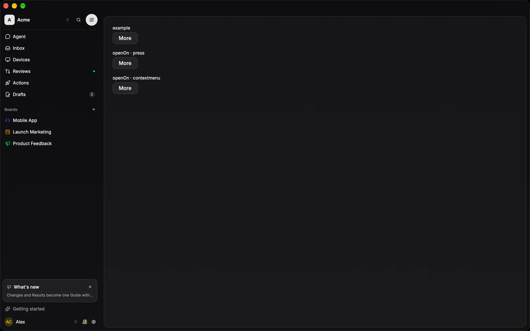 Menu rendered by the gpui renderer on Desktop