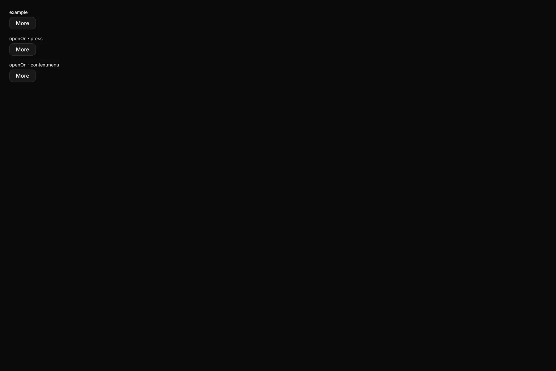 Menu rendered by the React renderer on Web