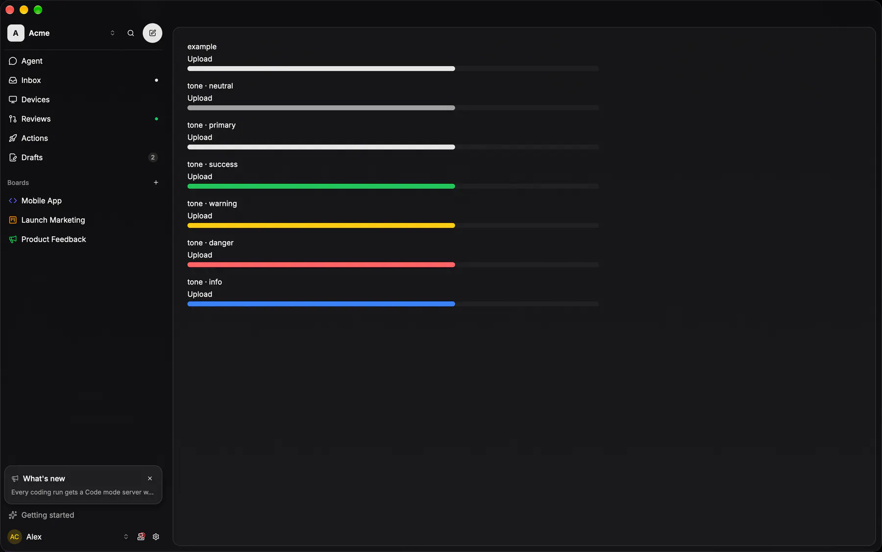 Progress rendered by the gpui renderer on Desktop