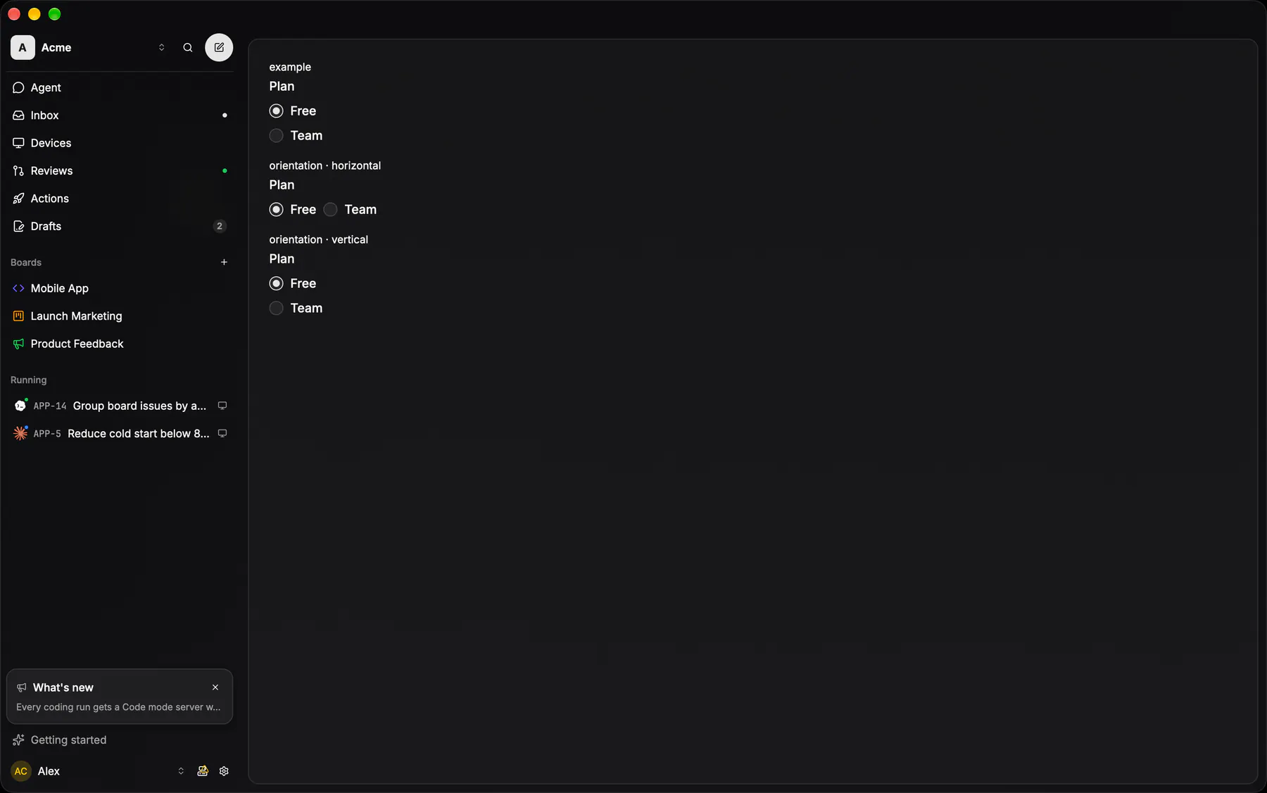 Radio rendered by the gpui renderer on Desktop