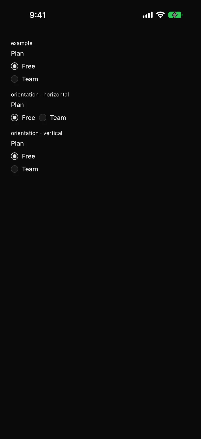 Radio rendered by the SwiftUI renderer on iOS