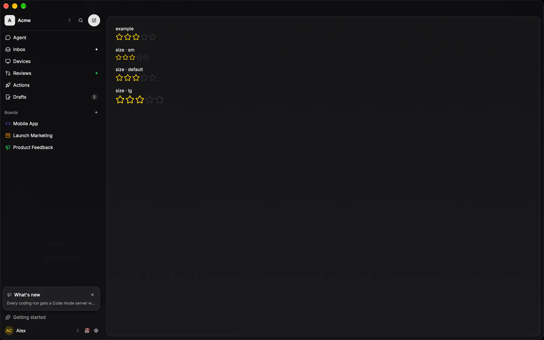 Rating rendered by the gpui renderer on Desktop