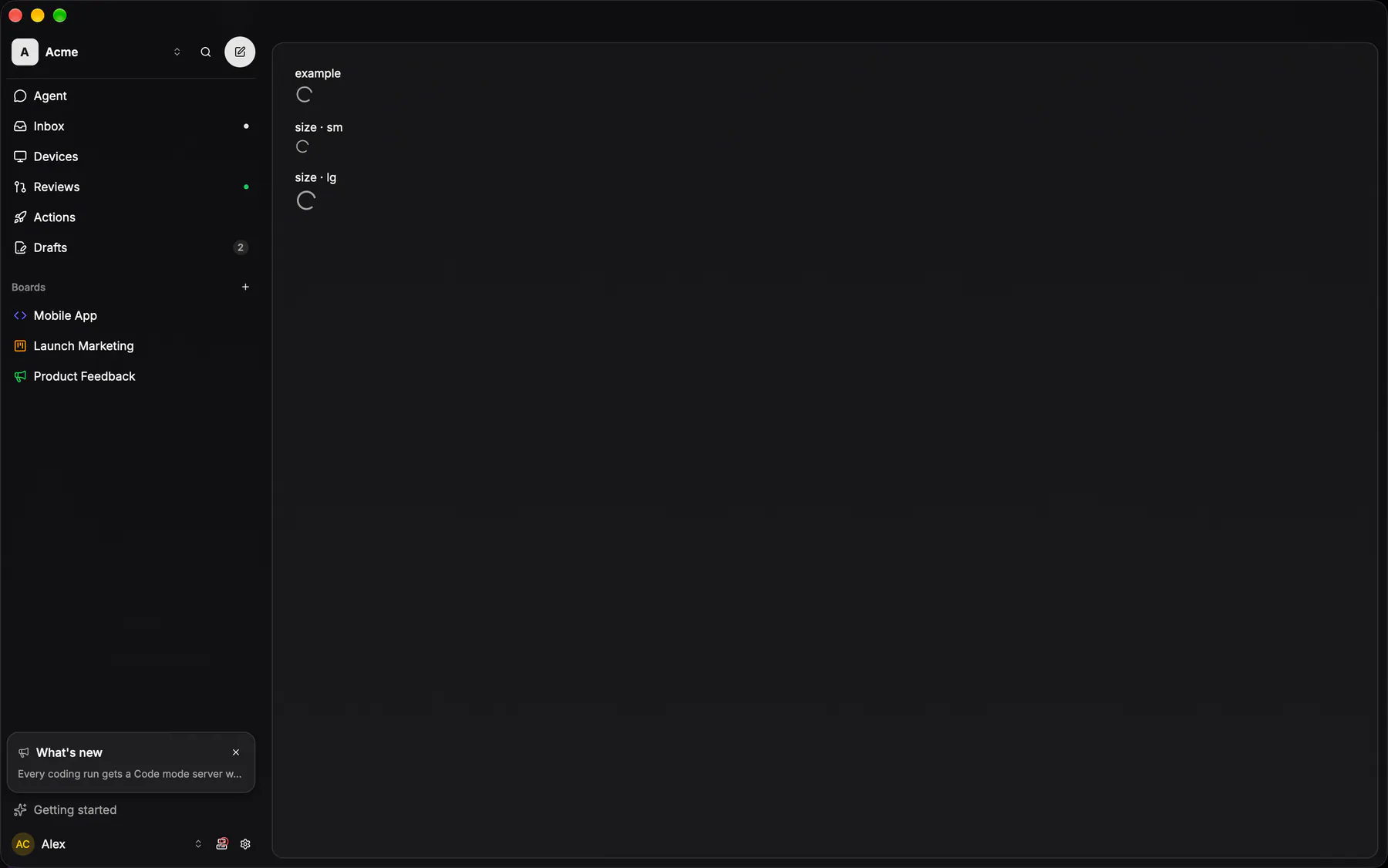 Spinner rendered by the gpui renderer on Desktop
