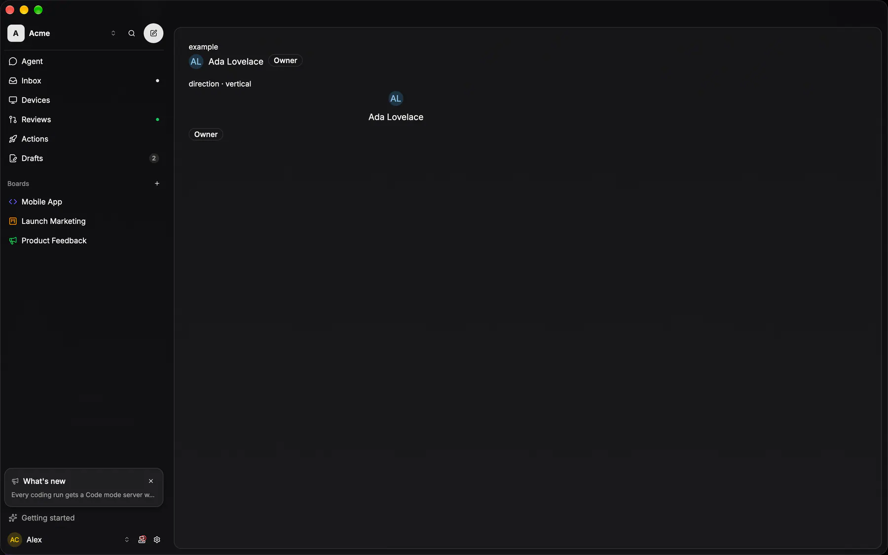 Stack rendered by the gpui renderer on Desktop