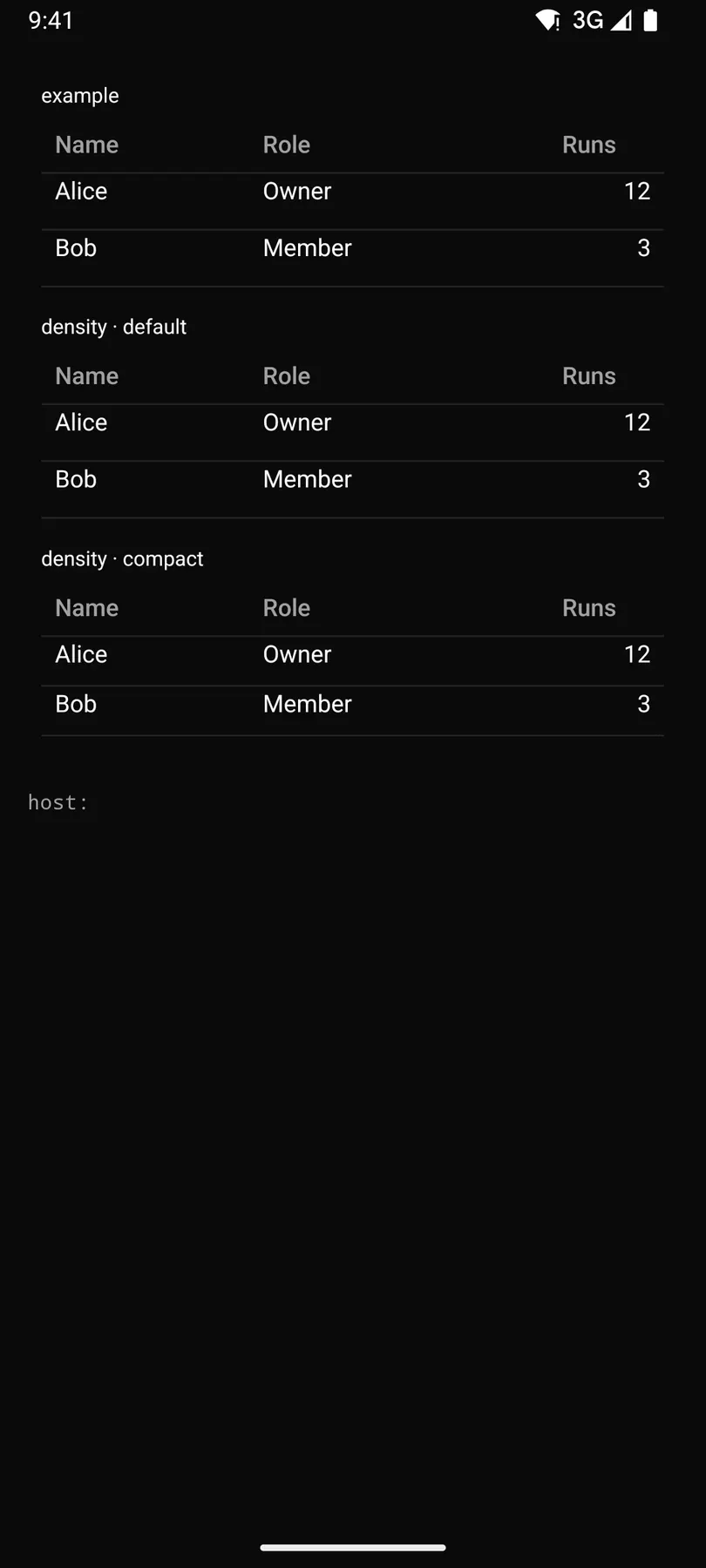 Table rendered by the Compose renderer on Android