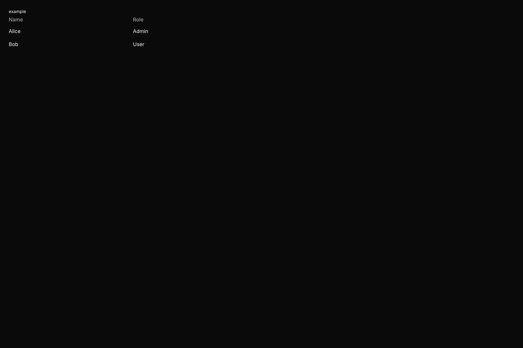Table rendered by the React renderer on Web